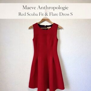 Maeve Anthropologie Red Scuba Fit & Flare Dress Size Small